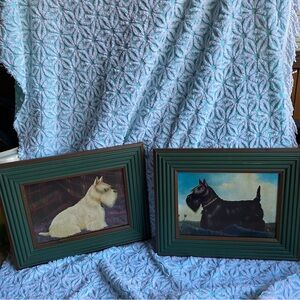 Vintage Paul Stagg Set of 2 framed prints of Scottish Terrier dog & Westie dog